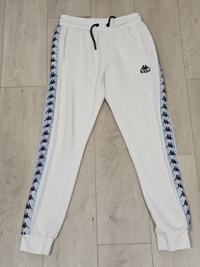 Kappa 222 Banda Alanz Cream Track Pants Sweatpants Mens Small Unisex Blue Tape